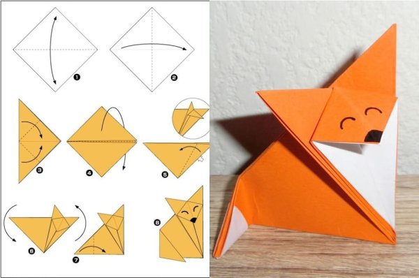 Оригами из бумаги Лисичка пошагово для детей простой