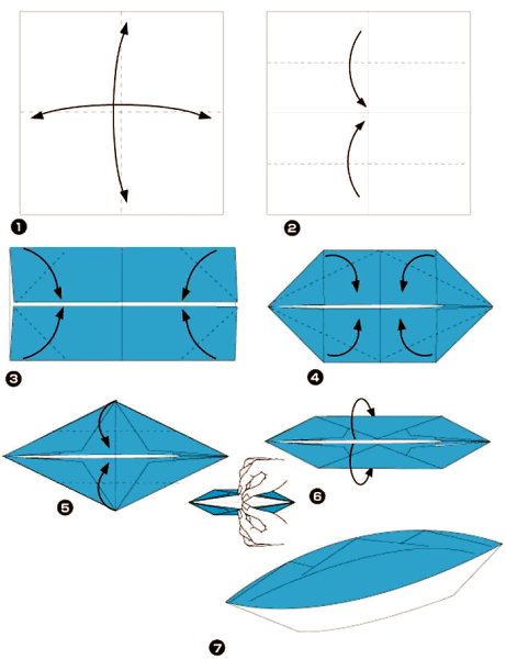 Оригами катер из бумаги для детей