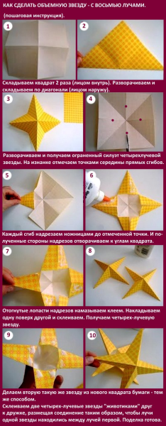 Четырехконечная звезда из бумаги объемная схема
