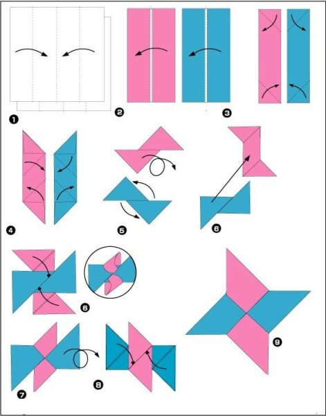 Оригами сюрикен из бумаги схема лёгкий