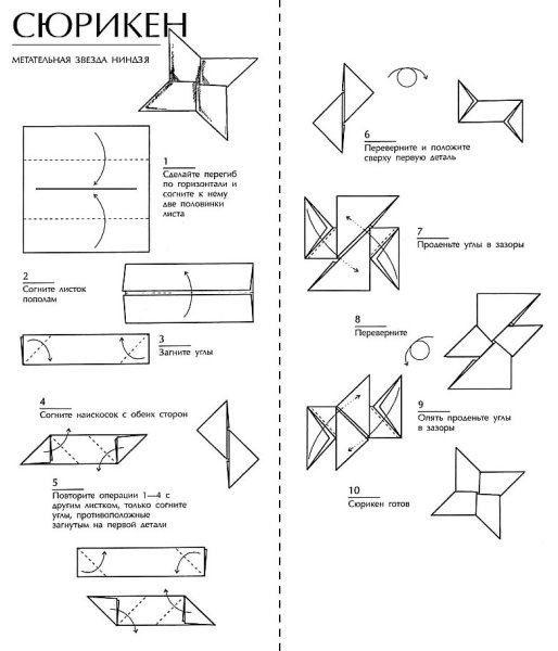 Как делать сюрикен из бумаги схема
