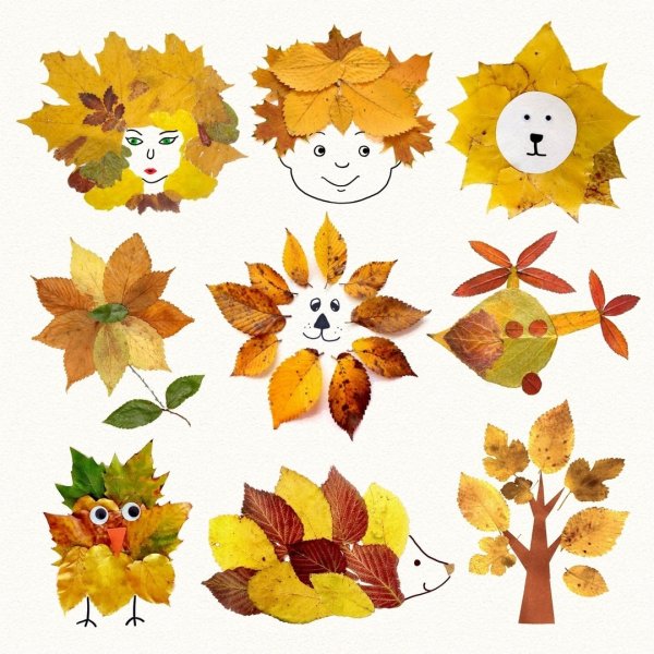 Аппликации из листьев для детей