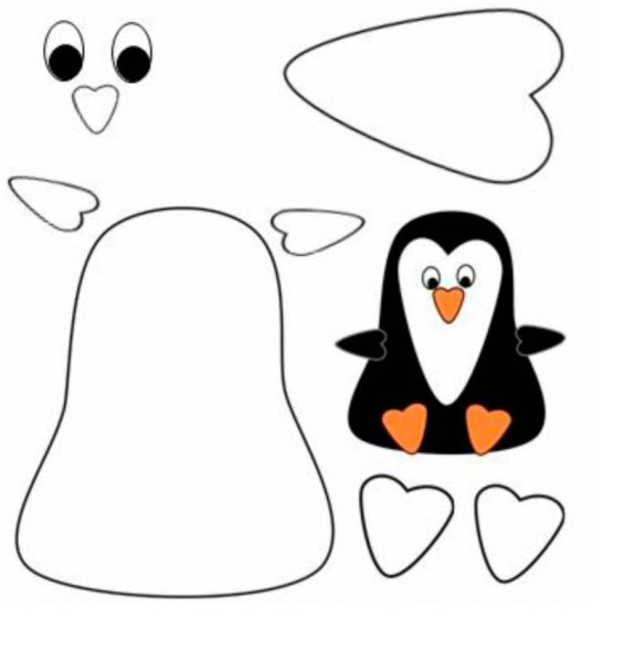 Шаблон пингвина для аппликации из бумаги