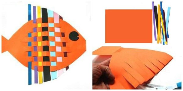Рыба из полосок цветной бумаги