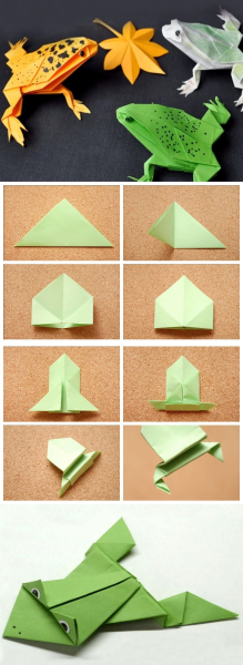Лягушка попрыгушка из бумаги оригами