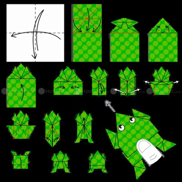 Оригами лягушка попрыгушка схема