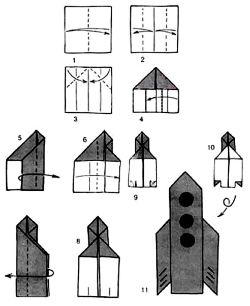 Оригами ракета из бумаги простая схема