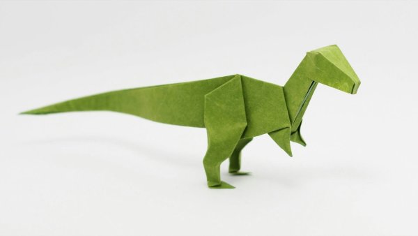 Оригами Динозаврик из бумаги для детей
