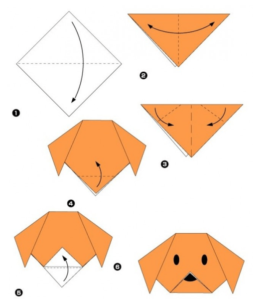 Собачка оригами из бумаги для детей схема простая