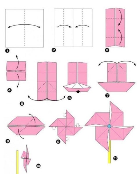 Ветряная мельница оригами для детей