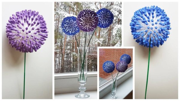 Цветы из ватных палочек и пенопластовых шариков