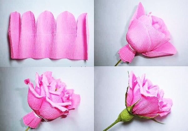 Розы из гофрированной бумаги пошагово для начинающих