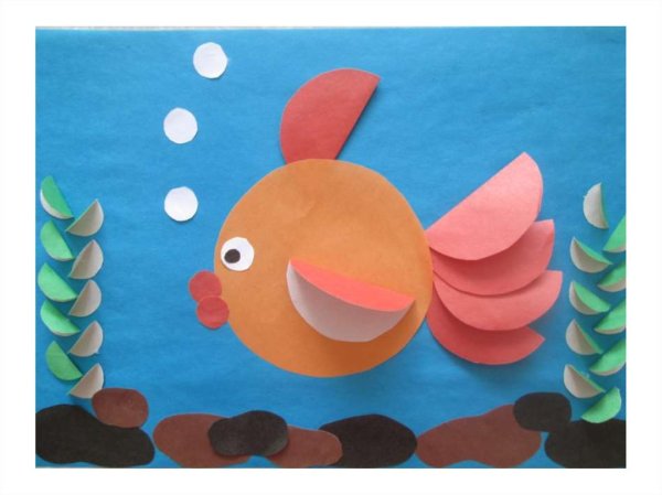 Аппликация рыбка из цветной бумаги для детей