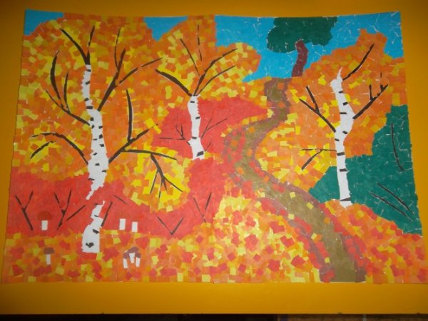 Осенний пейзаж аппликация из цветной бумаги