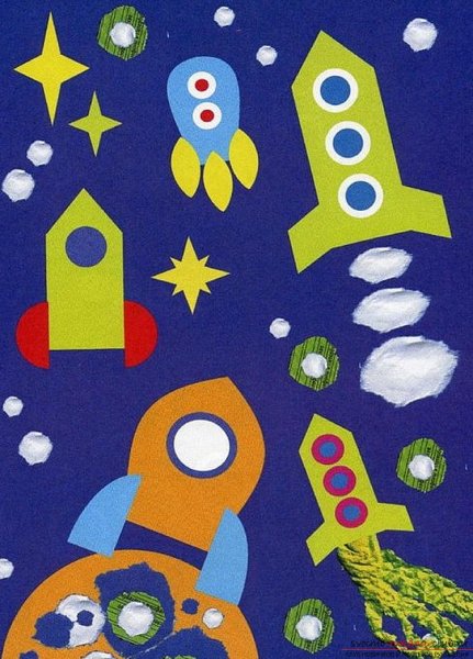 Аппликация «ракеты и кометы» (и.а. Лыкова стр.128)