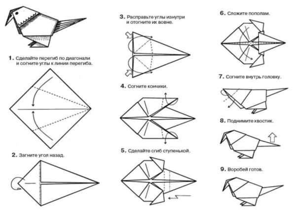 Оригами птица из бумаги пошаговая инструкция для детей