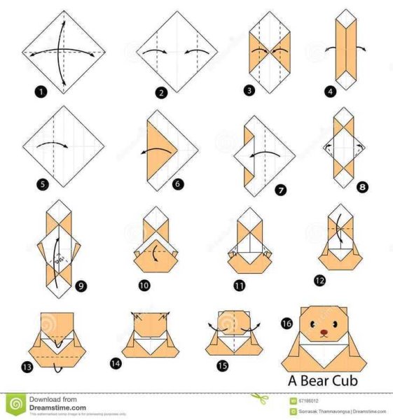 Оригами медведь схема простая