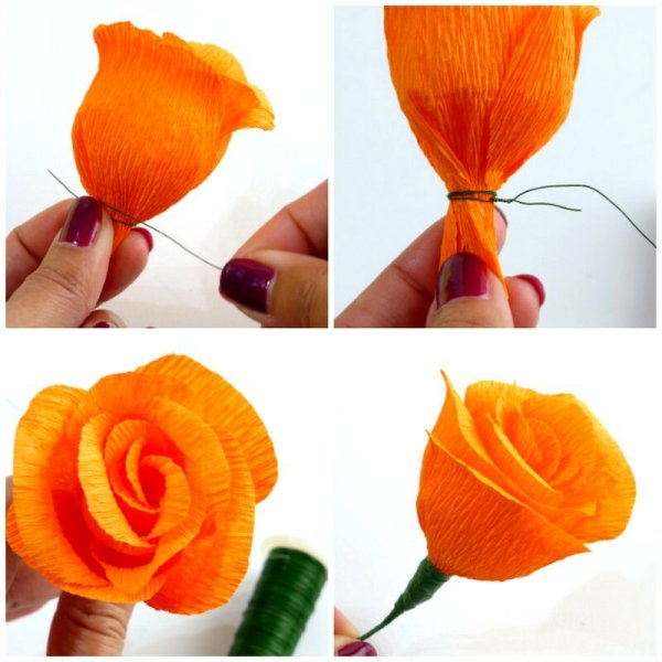Цветы из гофрированной бумаги розы пошагово