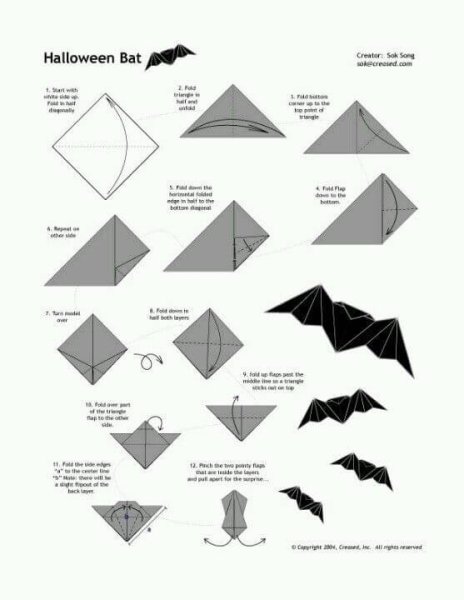 Схема оригами летучая мышь хлопающая крыльями