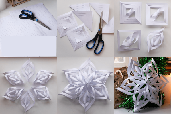 Объёмные снежинки из бумаги своими руками на новый год пошагово
