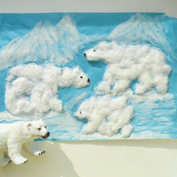 Пластилинография белый медведь и Северное сияние