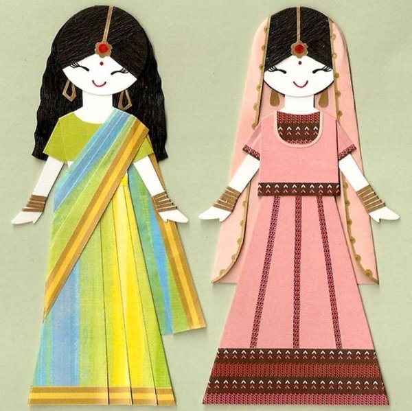 Куклы из бумаги в национальных костюмах