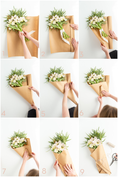 Упаковать цветы в бумагу