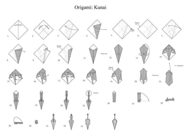 Оригами из бумаги кинжал кунай