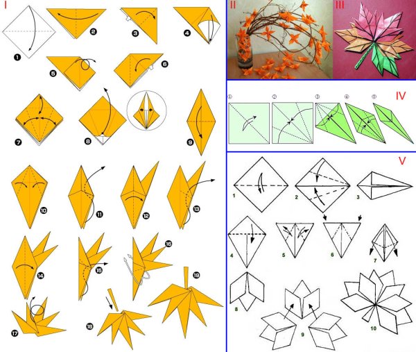 Листик оригами из бумаги для детей