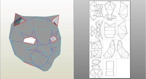 Паперкрафт маска кота схема