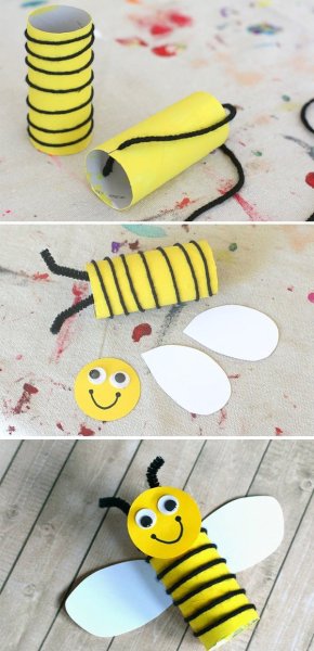 Пчела из втулки от туалетной бумаги