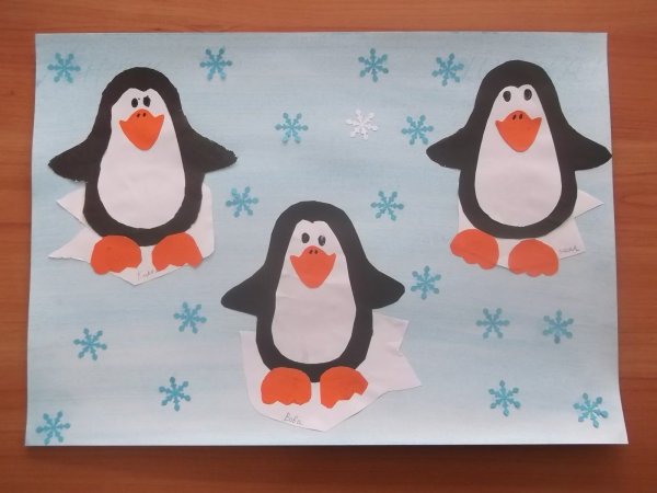 Аппликация пингвины на льдине