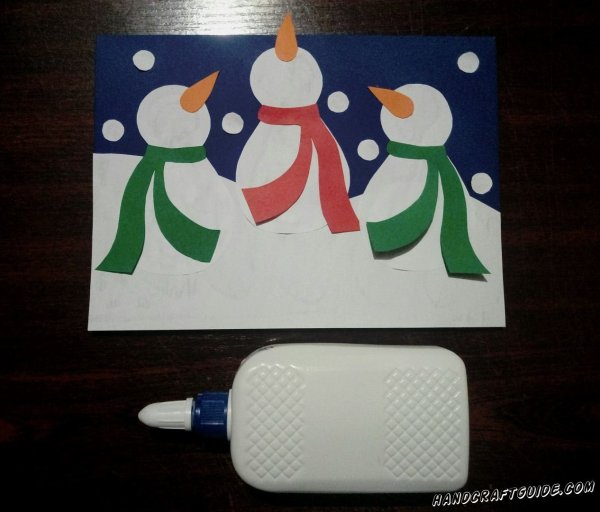 Аппликация Снеговик из полосок бумаги