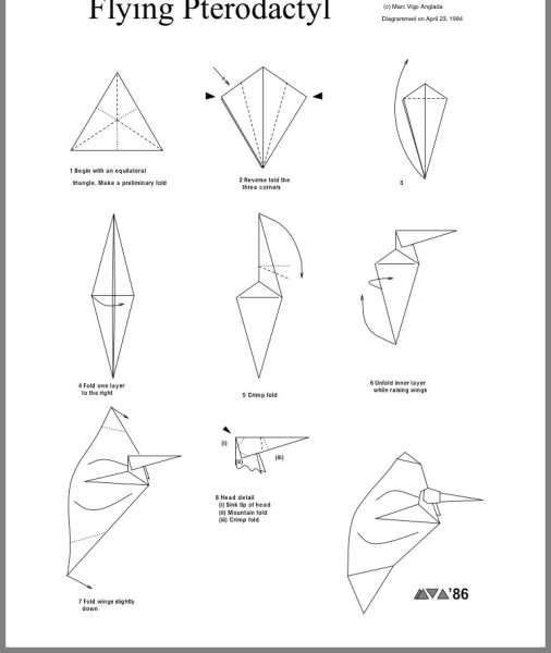Оригами птеродактиль из бумаги схема