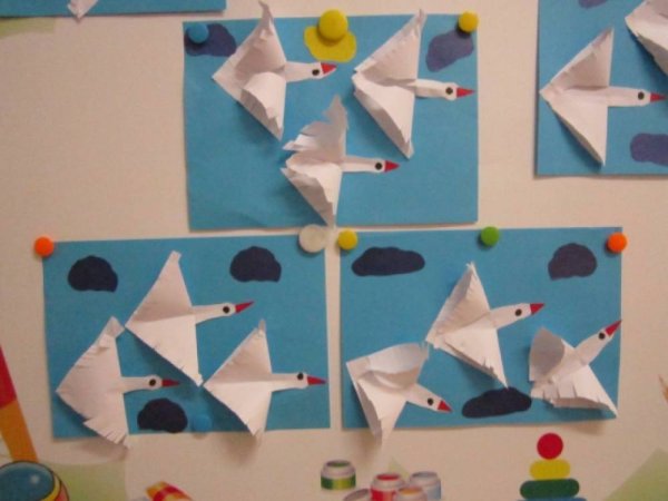 Оригами птица средняя группа