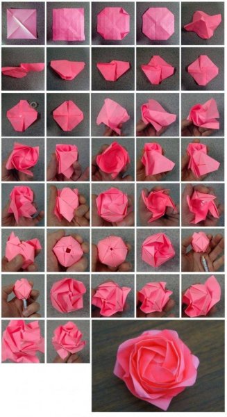 Цветы розы оригами из бумаги пошагово