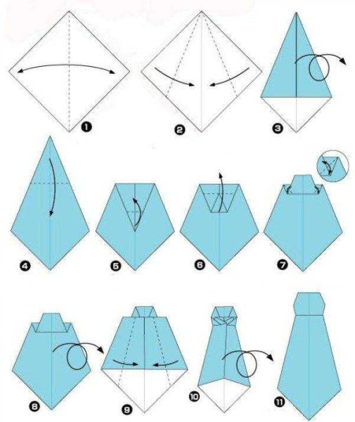 Оригами рубашка с галстуком из бумаги поэтапно на 23 февраля
