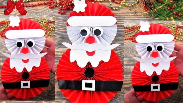 Дед Мороз из гармошки из бумаги