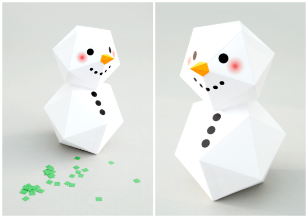 Снеговик оригами из бумаги