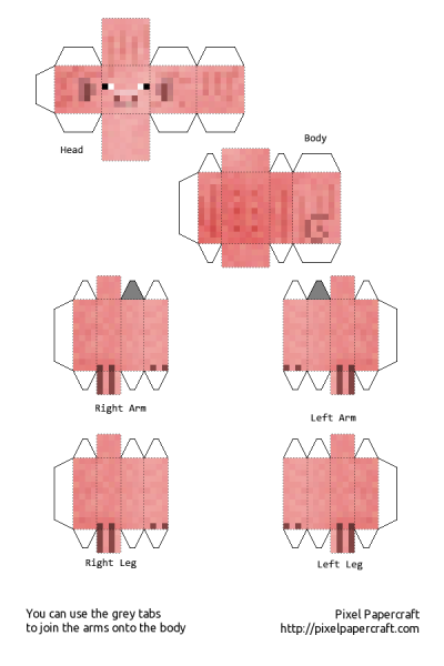 Схема свиньи из бумаги майнкрафт