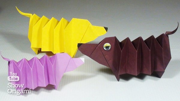Оригами собака такса
