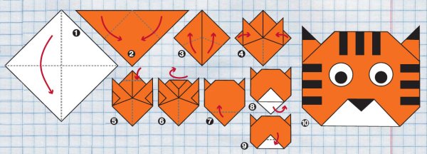 Оригами тигра из бумаги