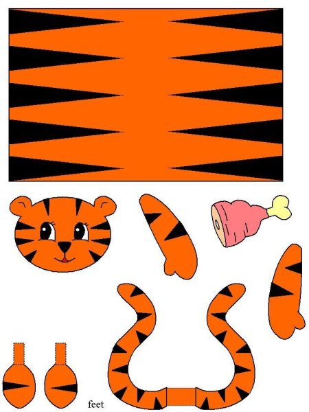 Тигр из цветной бумаги для детей