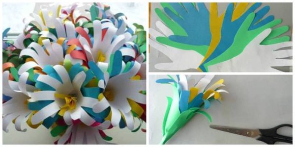 Цветы из бумажных ладошек