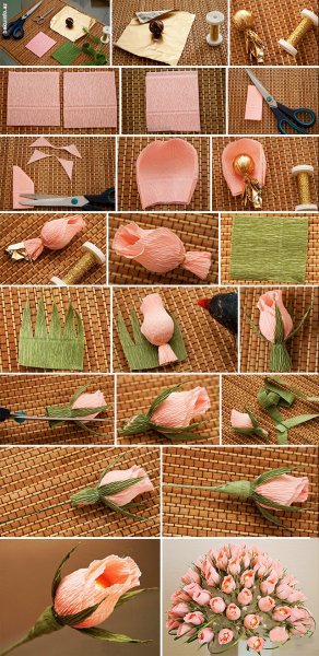 Бутоны роз из гофрированной бумаги с конфетами