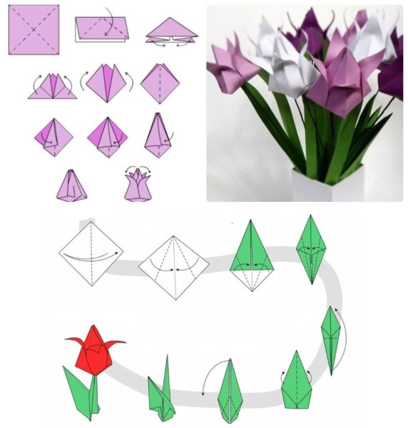 Оригами из бумаги тюльпаны поэтапно своими руками
