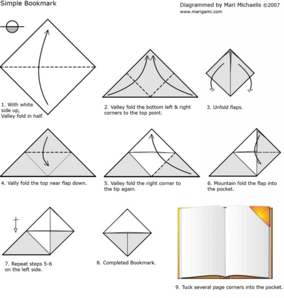 Как сделать закладку на уголок оригами схема