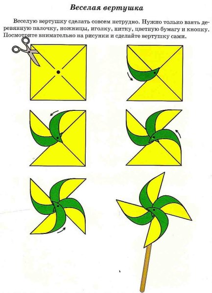 Схема изготовления вертушки из бумаги с детьми