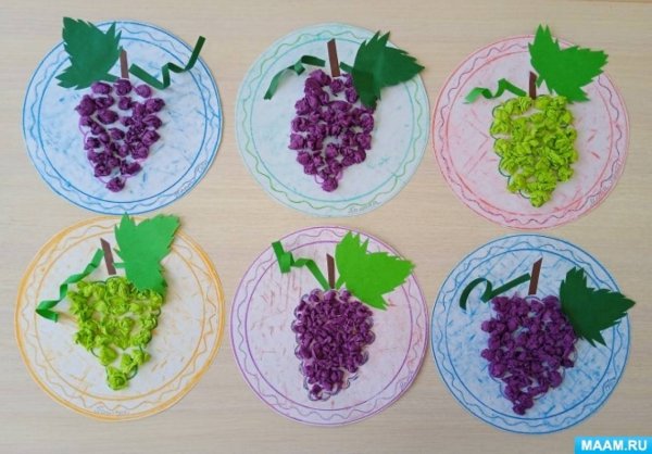 Виноград на тарелке аппликация для детей