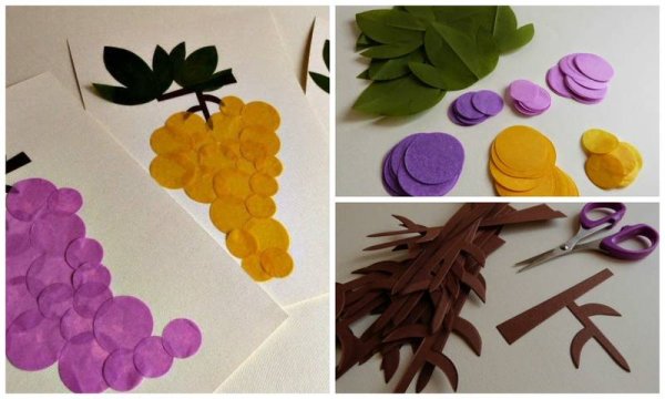 Аппликация виноград из цветной бумаги